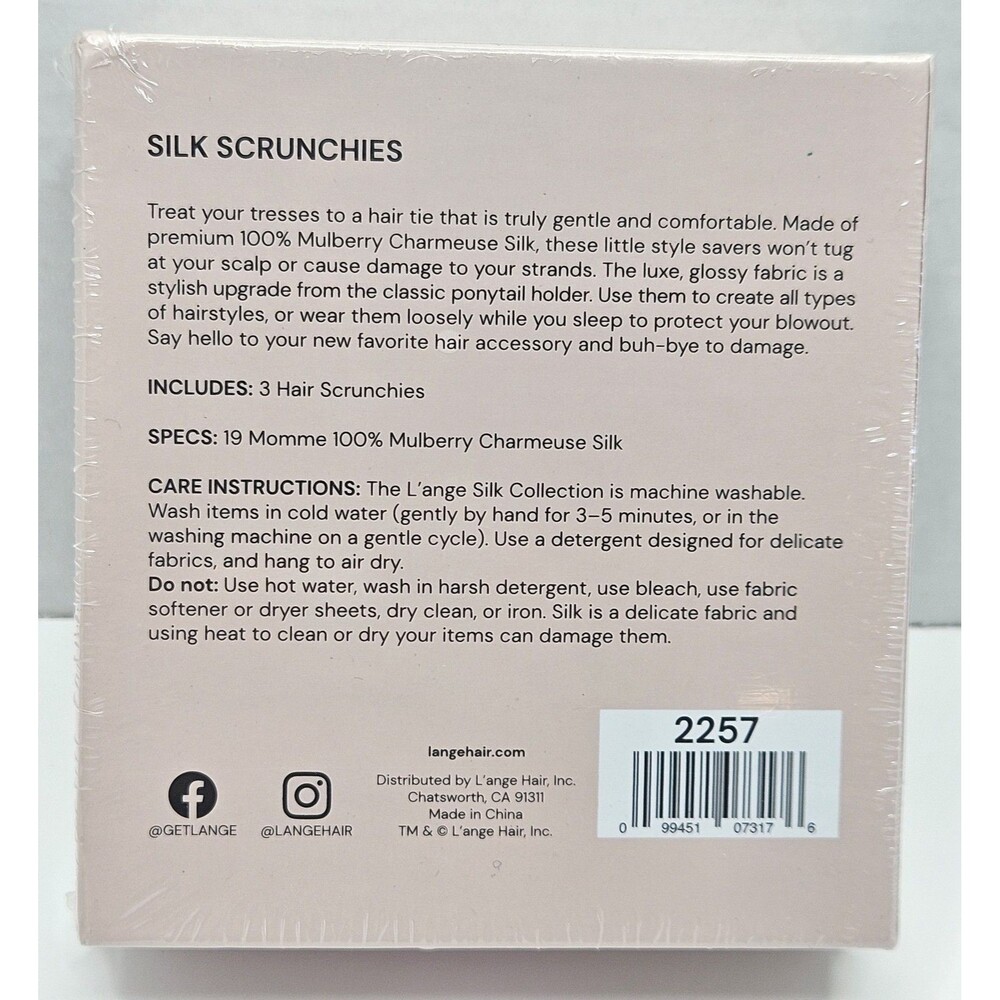 L'ange silk scrunchies 3 Pack 19 Momme 100% Mulberry Charmeuse Silk 2257 Hair - Picture 2 of 3